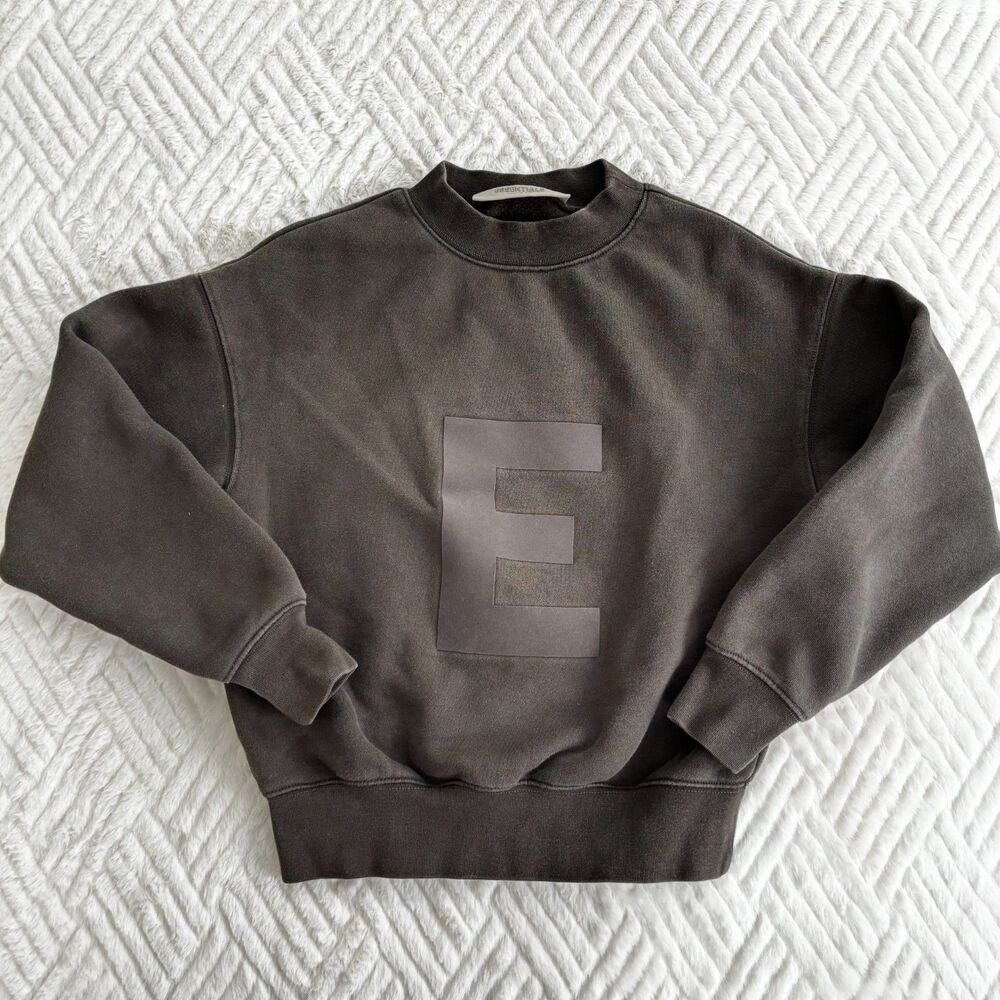 Fear of God Essentials Kids 6/7 Big E Logo Crewneck Sweatshirt Dark Green